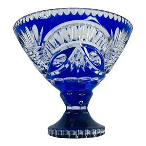Schonborner Bleikristall PEDESTAL BOWL 8" German Blue Cut To Crystal Centerpiece